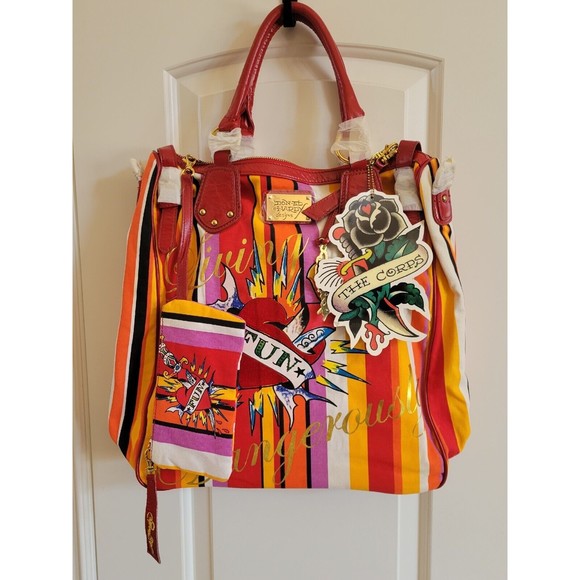 Ed Hardy Y2K Sally Embroidered Tote Bag w/ Wallet & Dust Cover Rare NEW Vintage - Picture 5 of 16